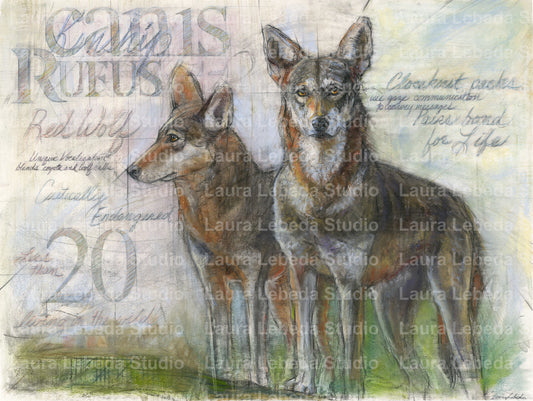 "Kinship" Red Wolves, 26" x 34" SOLD
